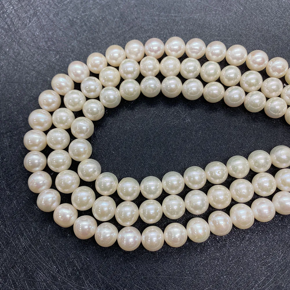 Natural Freshwater Pearl Beads High Quality White Round Perforated Beads DIY Necklace Earrings Jewelry Accessories 11-12mm