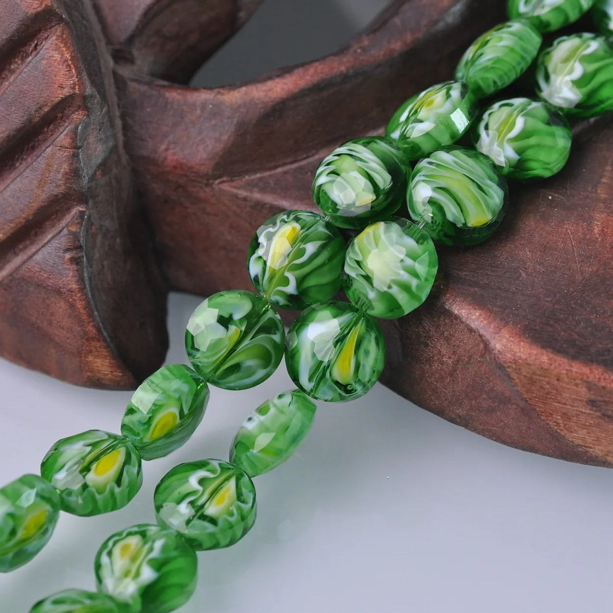 10pcs 14mm Green Flat Round Rondelle Shape Faceted Lampwork Glass Loose Crafts Beads For DIY Jewelry Making Findings