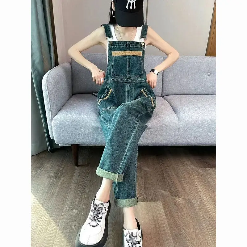 

2024 Women Vintage Retro Denim Long Jumpsuit Casual Fashion Strap Straight Suspender Pants Summer Baggy Loose Overalls YC66