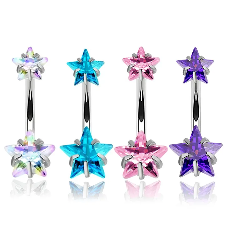 Shiny Crystal Star Belly Button Ring 14G Donne Piercing All'Ombelico Cuore Rotondo Zircone Belly Barbell Jewelry Body Piercing Ombligo Lot