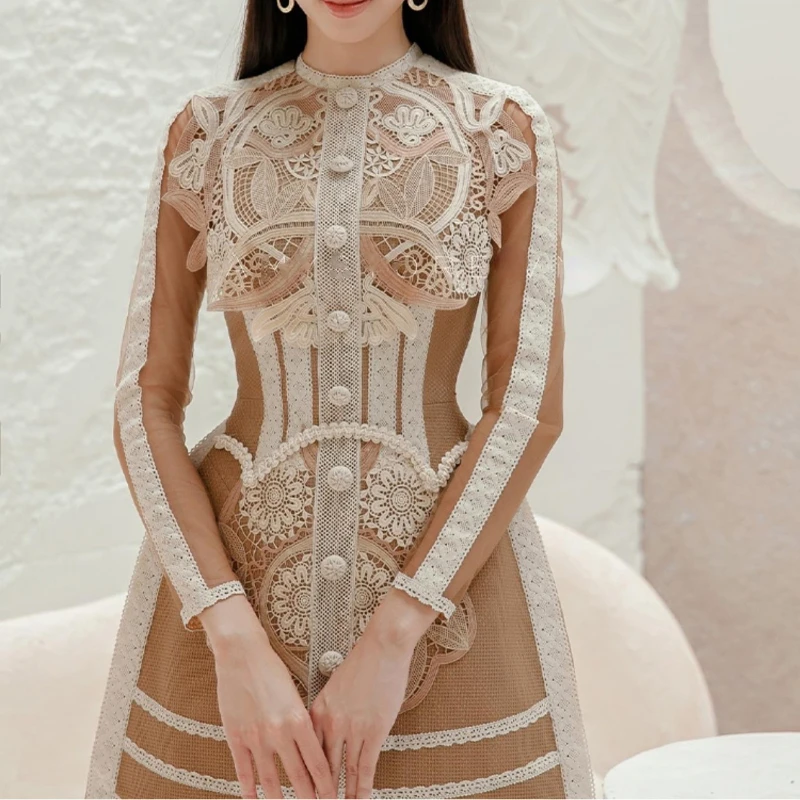 

Lace Elegant Women's Dresses Long Sleeve Vocation Dresses Floral Embroidery Dinner Formal Occasion Dresses Autumn/Winter