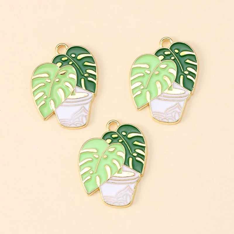 12Pcs Grüne Pflanze Topfpflanzen Kaktus Charms Metall Legierung Emaille Anhänger Für DIY Handgemachte Accessoires Halskette Schmuck Machen Lieferungen – Detail 2