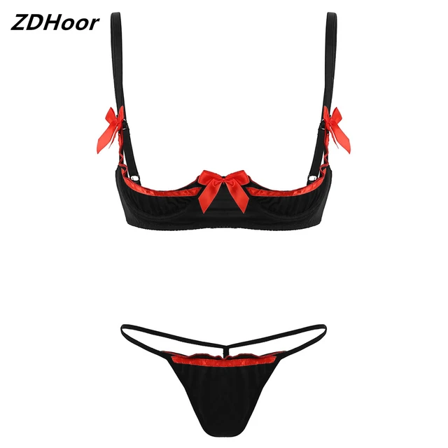 Womens Sexy Lingerie Set Exotic Outfit Adjustable Spaghetti Shoulder Straps  1/4 Cups Underwired Bra Tops with G-string Briefs - AliExpress