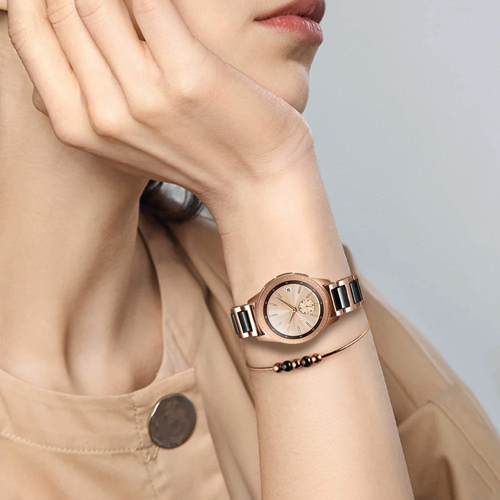 22mm 20mm Strap For Samsung Galaxy Watch 6/5/4/3 Gear S3 Huawei Watch3 GT3 Metal chain embedded Ceramic Band For Amazfit GTR/GTS