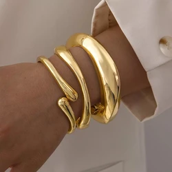 Elegant Minimalist Gold Chunky Cuff Bangle - Waterproof Retro Jewelry Accessory (Set)