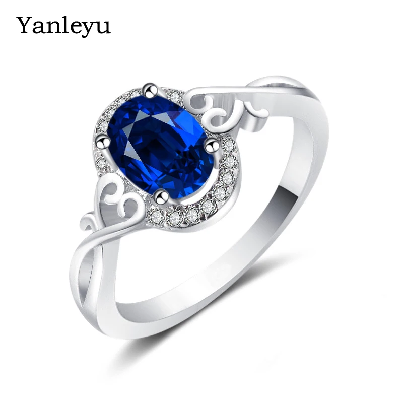 

Yanleyu Pear Cut Blue Cubic Zirconia Anniversary Wedding Ring For Women Solid 925 Silver Color Jewelry Girl Friend Gift