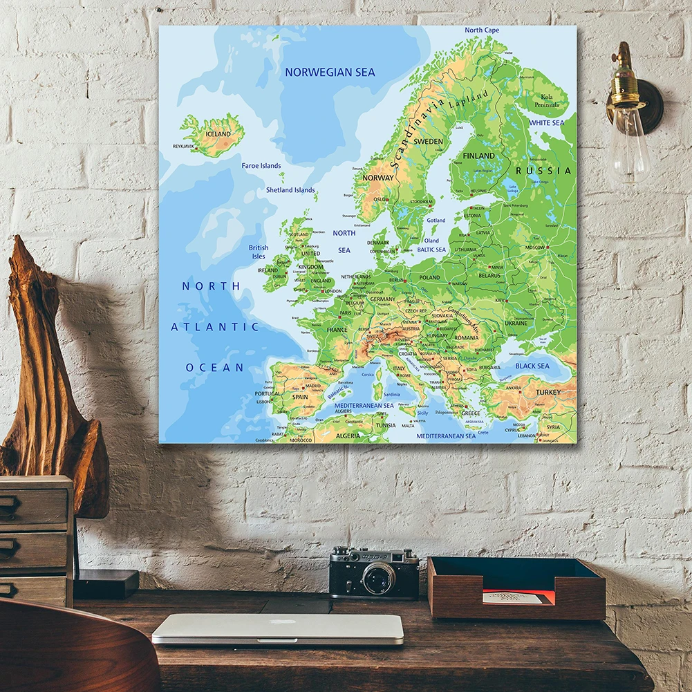 Europe terrain map 150*150cm Non-woven Canvas Painting Wall Poster
