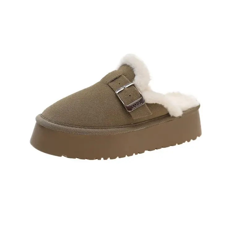 Slippers for female outerwear wearing 2023 new autumn and winter thick soles, wrapped head, half slippers, home cotton shoes, pl