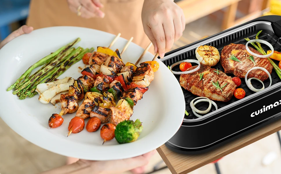 Description Picture 5 of itemCUSIMAX Smokeless Grill Indoor, 1500W Electric Grill Griddle Korean BBQ Grill with LED Smart Display & Tempered Glass Lid, Non-s