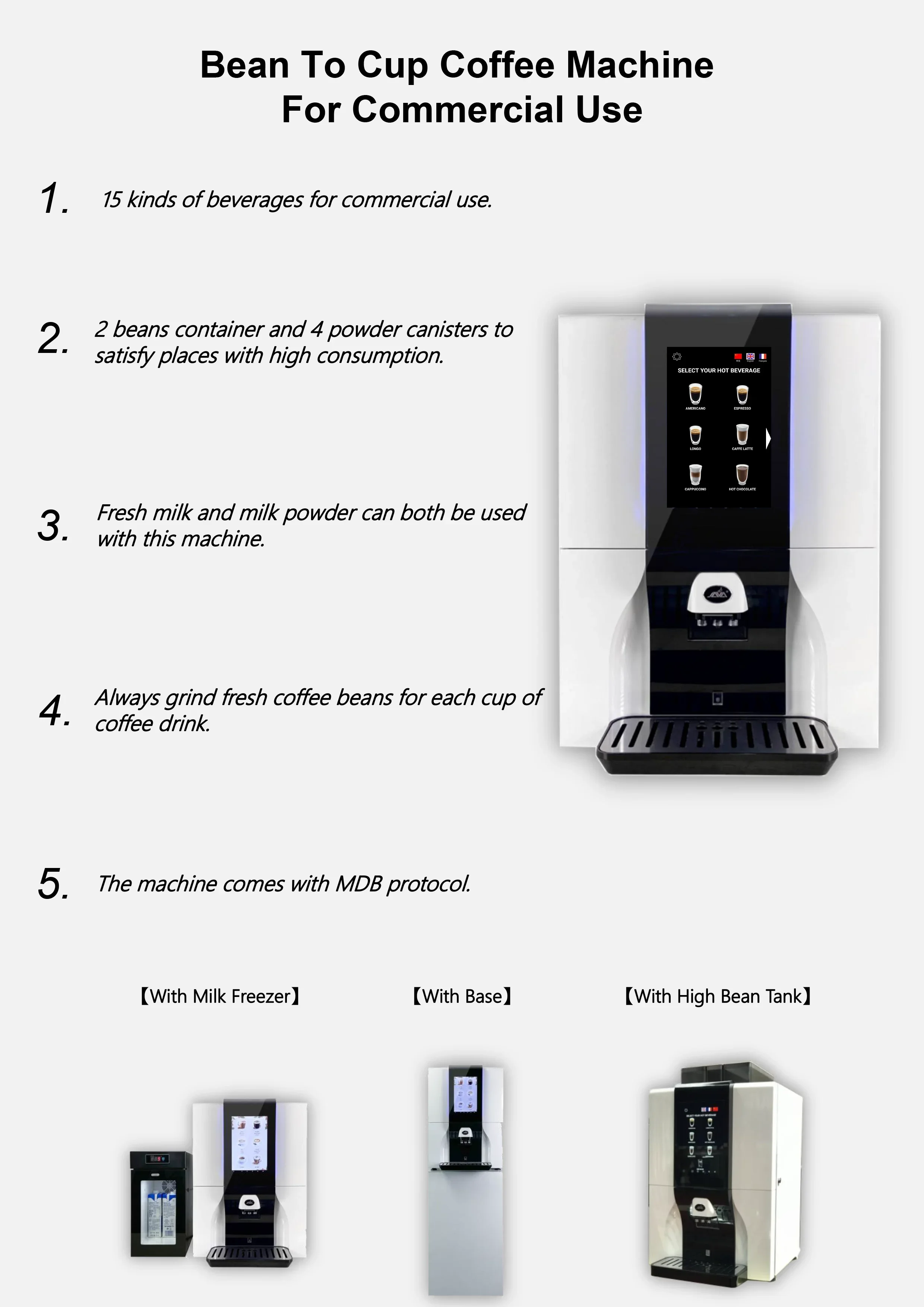 10.1 Inch Big Screen Commercial Coffee Machine With 2 Bean Containers And 4 Soluble Canisters 5