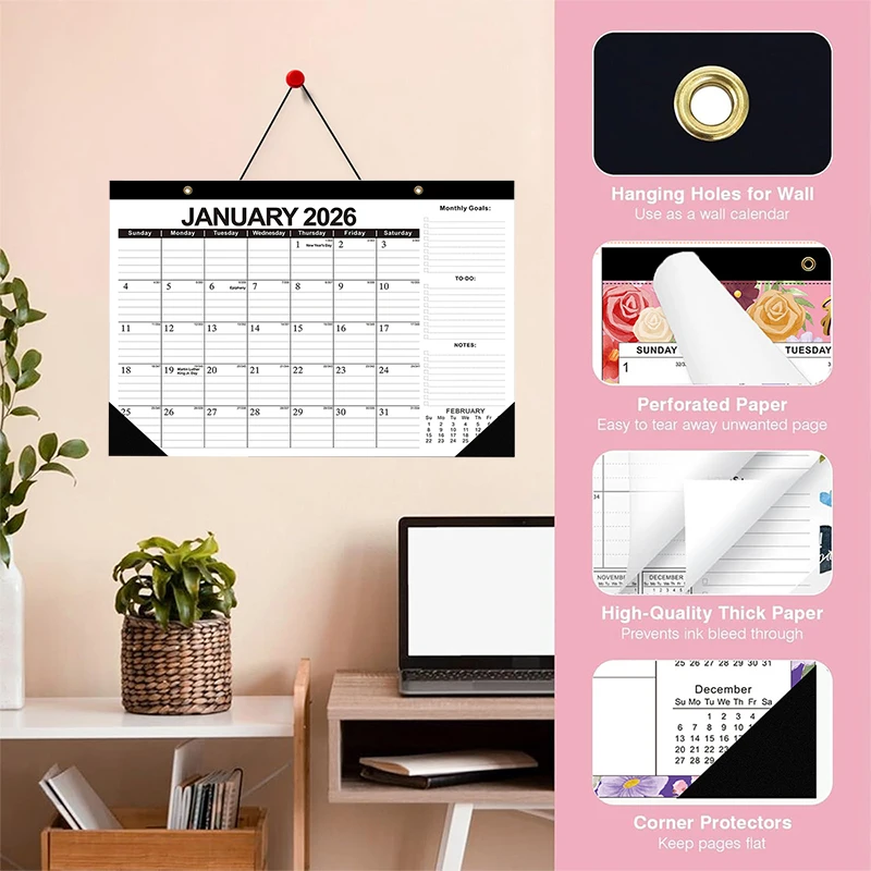 Classic Black 2026 Calendar Features Thickened Paper With Rolled Edges And a Sturdy Drawstring Exuding a Sense Of High Quality