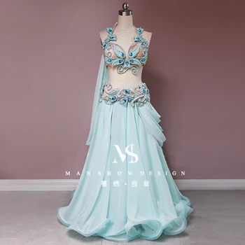 customized belly dance costume women's new sexy performance outfit green text chest and waist seal big swing skirt classic sets