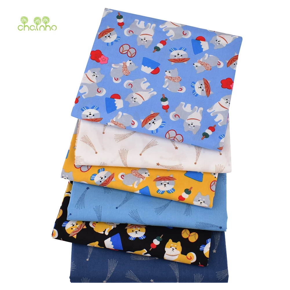 Chainho,Printed Plain Weave Poplin Cotton Fabric,DIY Quilting Sewing Material,Patchwork Cloth,Floral Series,3 Sizes,15PC11