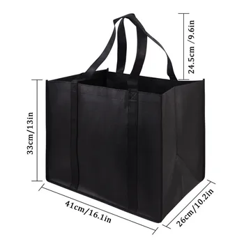 Non-Woven Black And  Gray Simple Foldable Portable Eco-Friendly Large Capacity Reusable Grocery Duty Shopping Bags Totes Handbag 6