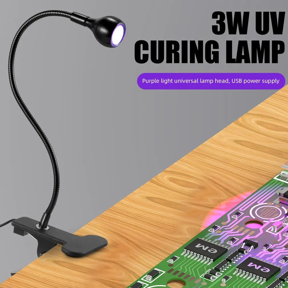 3W Purple Lamp Mobile Phone Repair Green Oil UV Glue Curing Purple Light Clip Lamp USB Reading Eye-protection Night Light