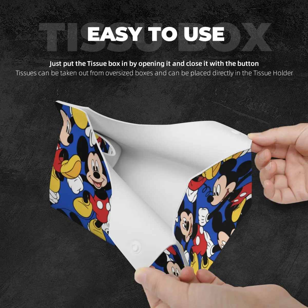 Custom Minnie Mickey Mouse Tissue Box Holder Rectangular Cartoon PU Leather Facial Tissue Box Cover for Car Office 4