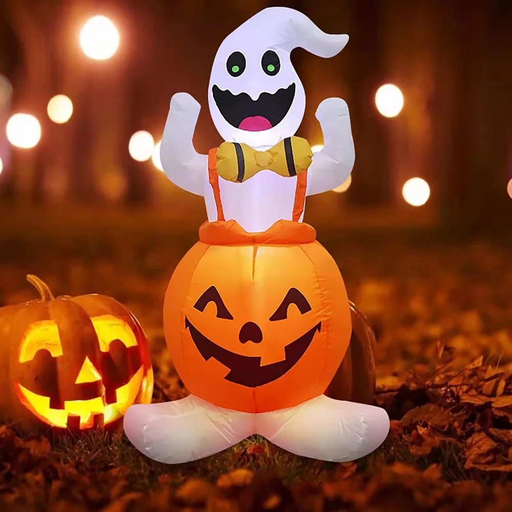 

120cm Halloween Inflatable Pumpkin Ghost with LED Lights Outdoor Halloween Decoration Props Horror House Festival Party Supplies
