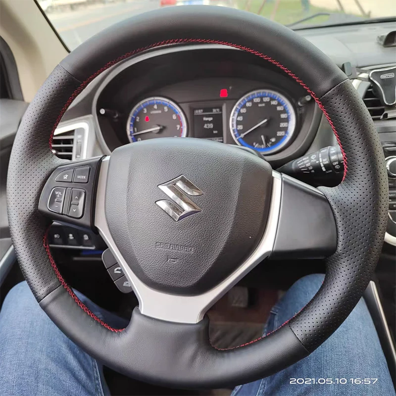 

For Suzuki CELERIO S-CROSS SX4 2013 2014 Suzuki Vitara 2015 Personalized Hand-stitched Non-slip Leather Car Steering Wheel Cover