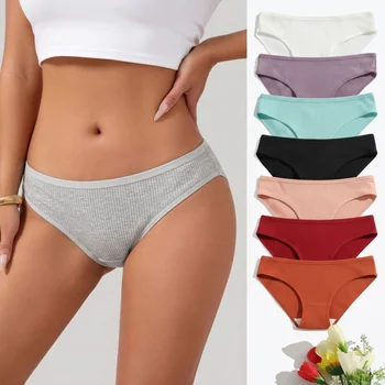 1Pc Cotton Panties Low Waist Briefs Sexy Bikini Panties Sports Breathable Underwear Solid Color Female Underpants S-XXL Briefs