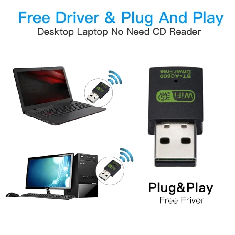 600Mbps USB WiFi 블루투스 5.0 어댑터 동글 듀얼 밴드 2.4G/5GHz 150Mbps USB WiFi 네트워크 무선 Wlan 수신기 드라이버 무료