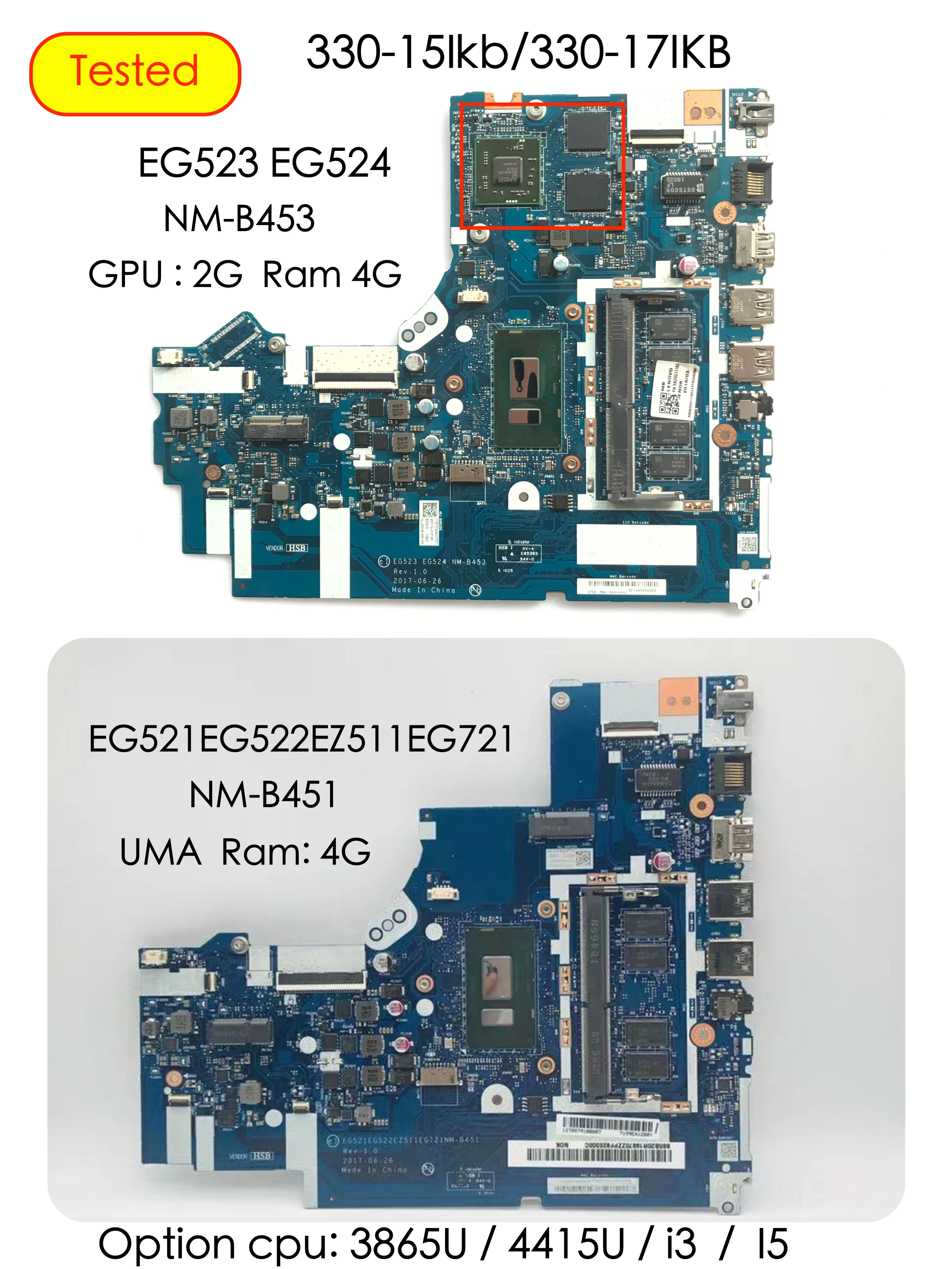 

For Lenovo Ideapad 330-15IKB 330-17IKB laptop Motherboard EG521 EG522 EZ511 EG721 NM-B451 EG523 EG524 NM-B453