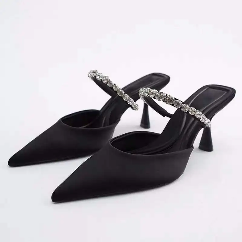 Shoes For Women 2022 Sandals ZARZ Luxury Brand Summer Fashion Transparentes Rhinestones Pointed Heeled Slippers Woman Sexy Pumps