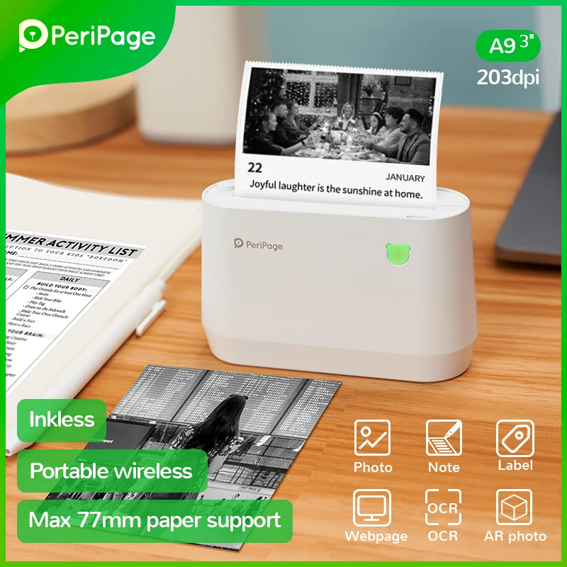 

PeriPage Portable Thermal Bluetooth Printer A9 203dpi Thermal Picture Photo Invoice Mini Wireless Printer for Android IOS