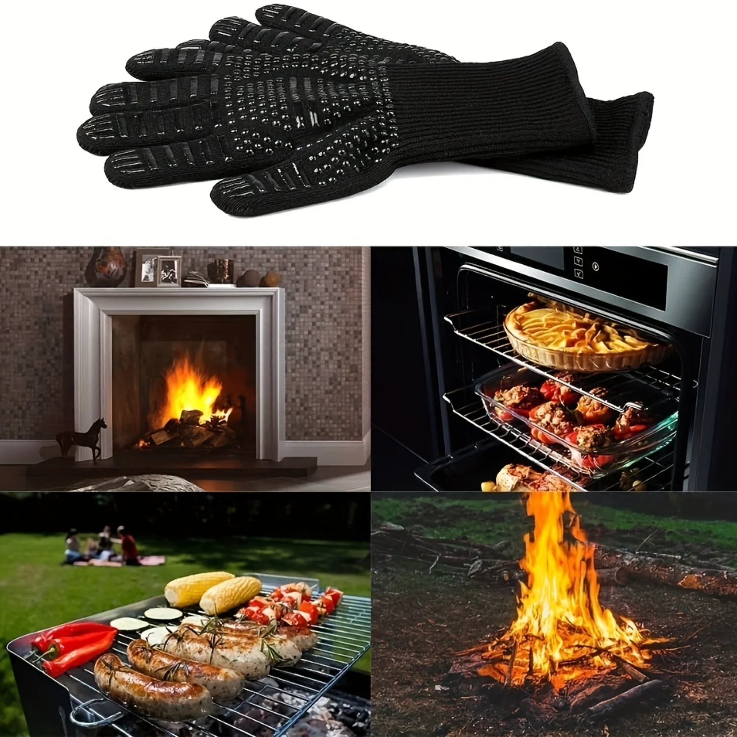 932&deg;F Heat and Cut-Resistant Gloves Non-Slip Silicone BBQ Mitts-Safe, Durable Cooking Armor