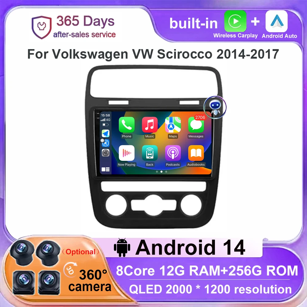 QLED 9'' Android 16 Auto For Volkswagen VW Scirocco 2014-2017 Car Radio Multimedia Video Player GPS Navigation 4G WIFI Head Unit