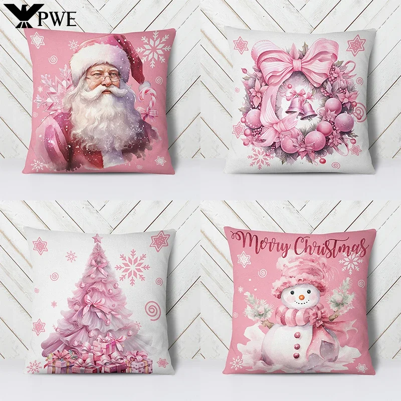 

New Christmas Pink Throw Pillow Cover Sofa Cushion Bedroom Room Home Decoration Holiday Gift