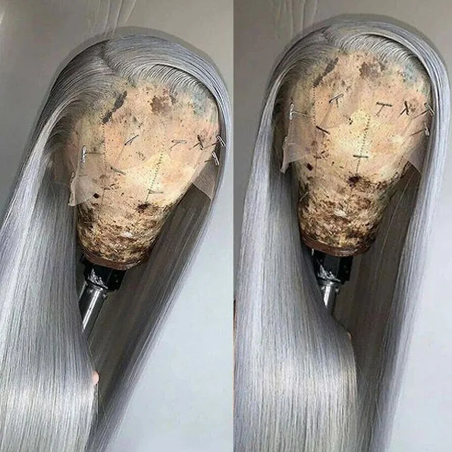 13x6 Hd Lace Human Hair Wig 30 40 Inch 180% Density Silver Gray Colored Vietnamese Bone Straight Human Hair Wigs For Black Women 2