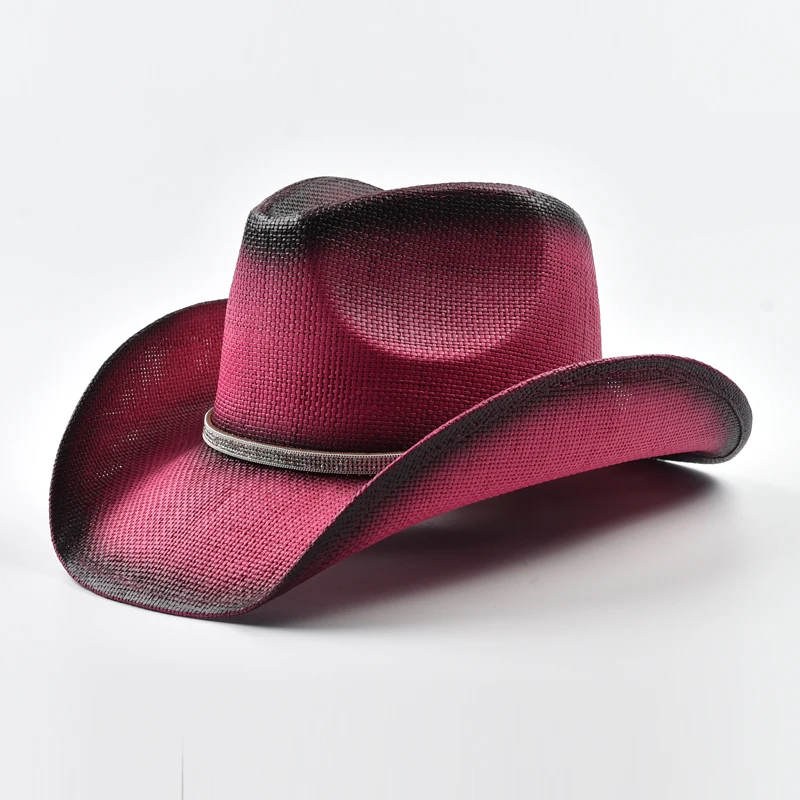 Thickened Straw Hat for Women's Vintage Curled Edge Western Cowboy Hat Summer Beach Sun Sombrero Hombre