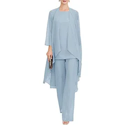 Chiffon Mother of the Bride Dresses Plus Size Dress Blazer Pantsuit 3 Pieces Wedding Party Guest Gown Dress