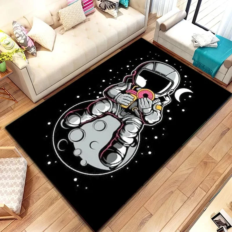 Cartoon Space Astronaut Carpet Planet Spaceman Travel in Space Print Rug for Boy Girl Bedroom Living Room Indoor Small Floor Mat