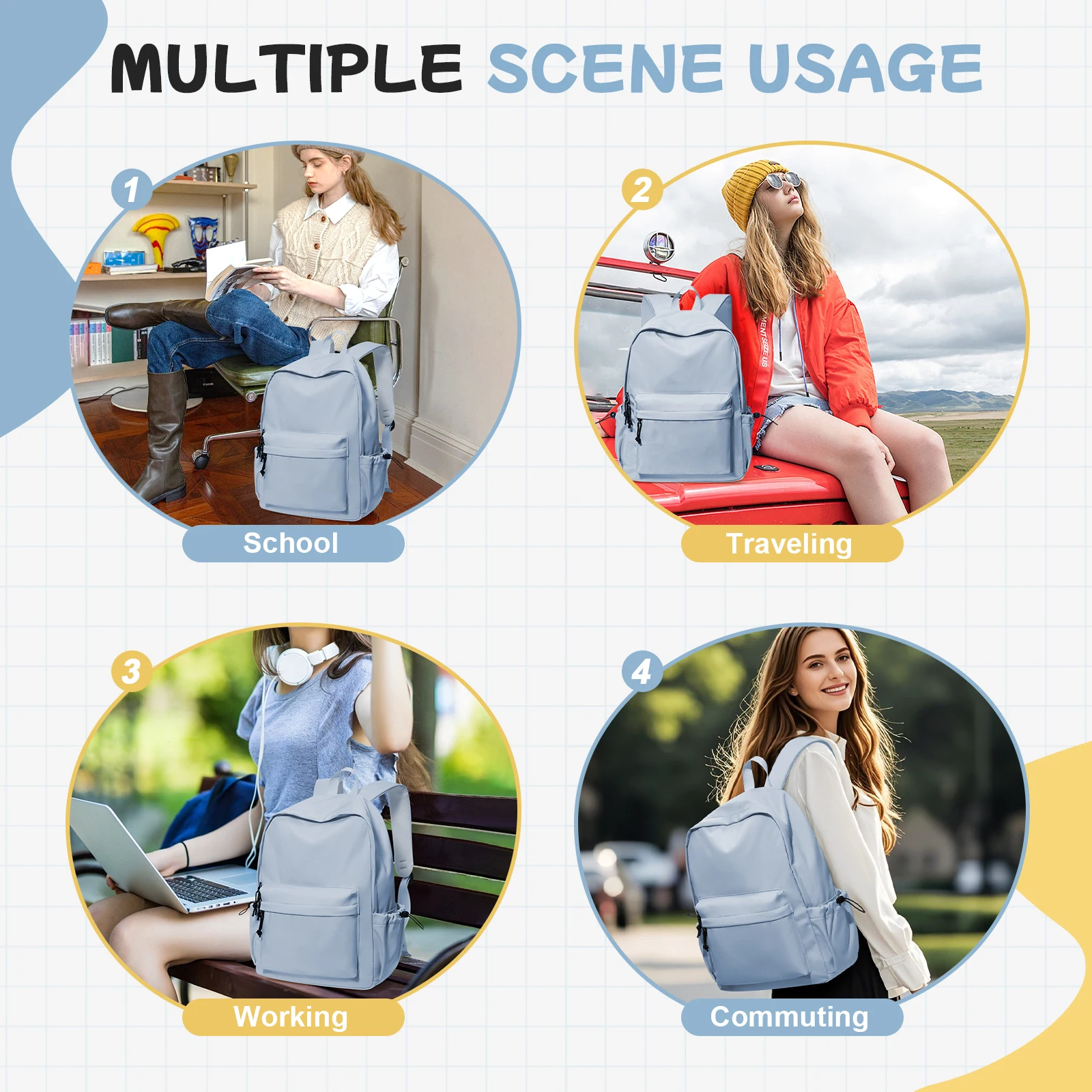 School Backpack Teenager Student Girl Boy Casual Daypack Bag Student Travel Backpack, Laptop Bag, rucksack damen Casual Backpack