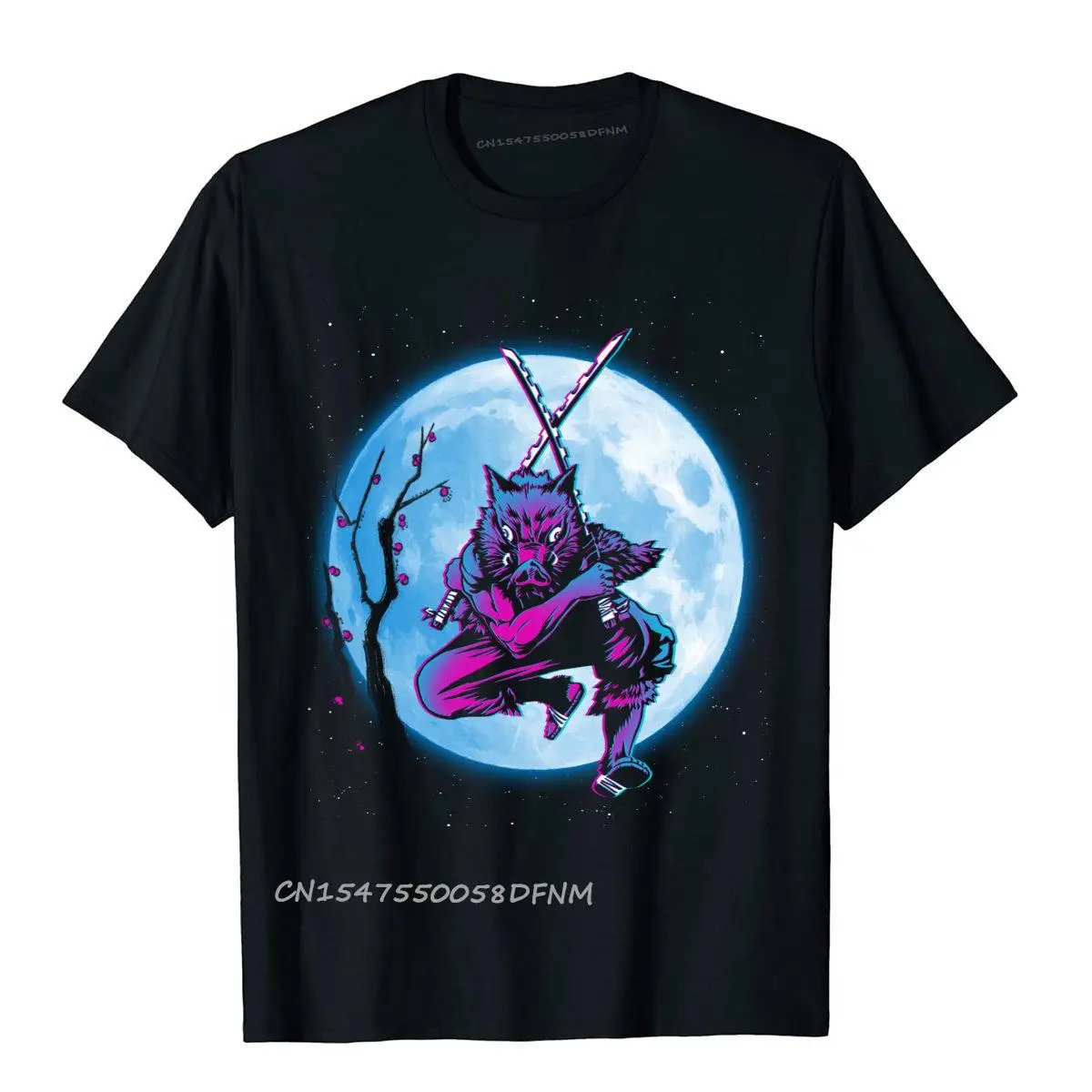 Inosuke Under The Moon T Shirt Demon Slayer Funny Japan Style 100% Premium Cotton Mens Top T-Shirt Anime Manga Tees