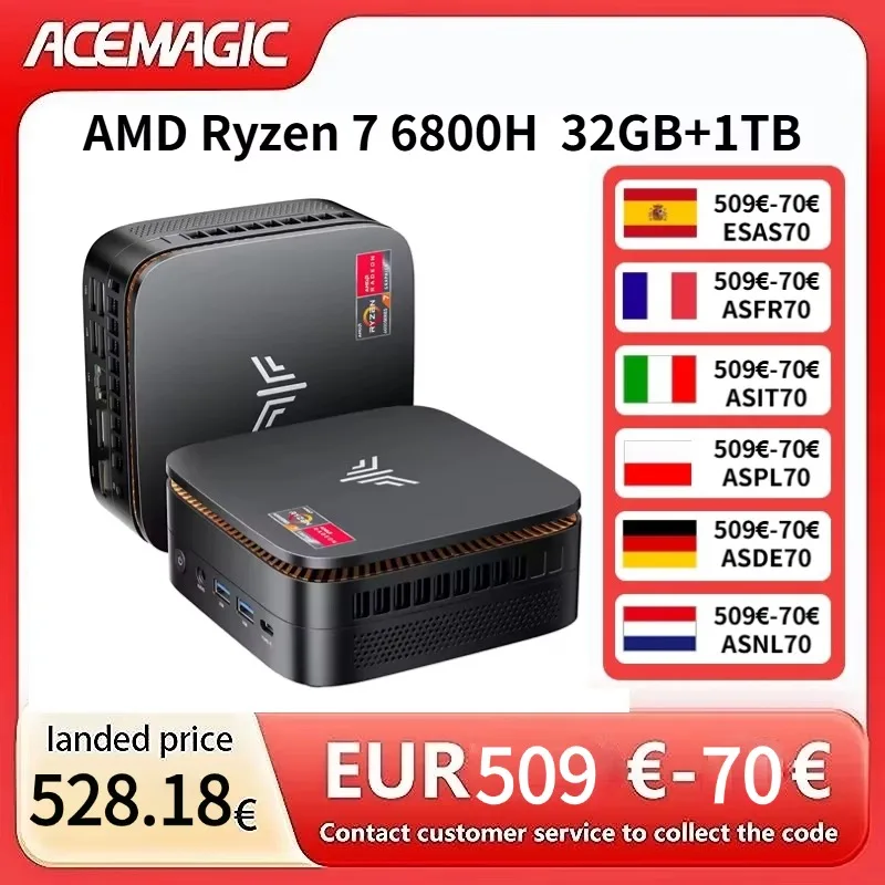 Mini PC AMD Ryzen 7 6800H, SSD 32 Go DDR5 1 To, triple écran 4K, ordinateur portable Windows 11 Pro pré-installé avec graphiques Radeon