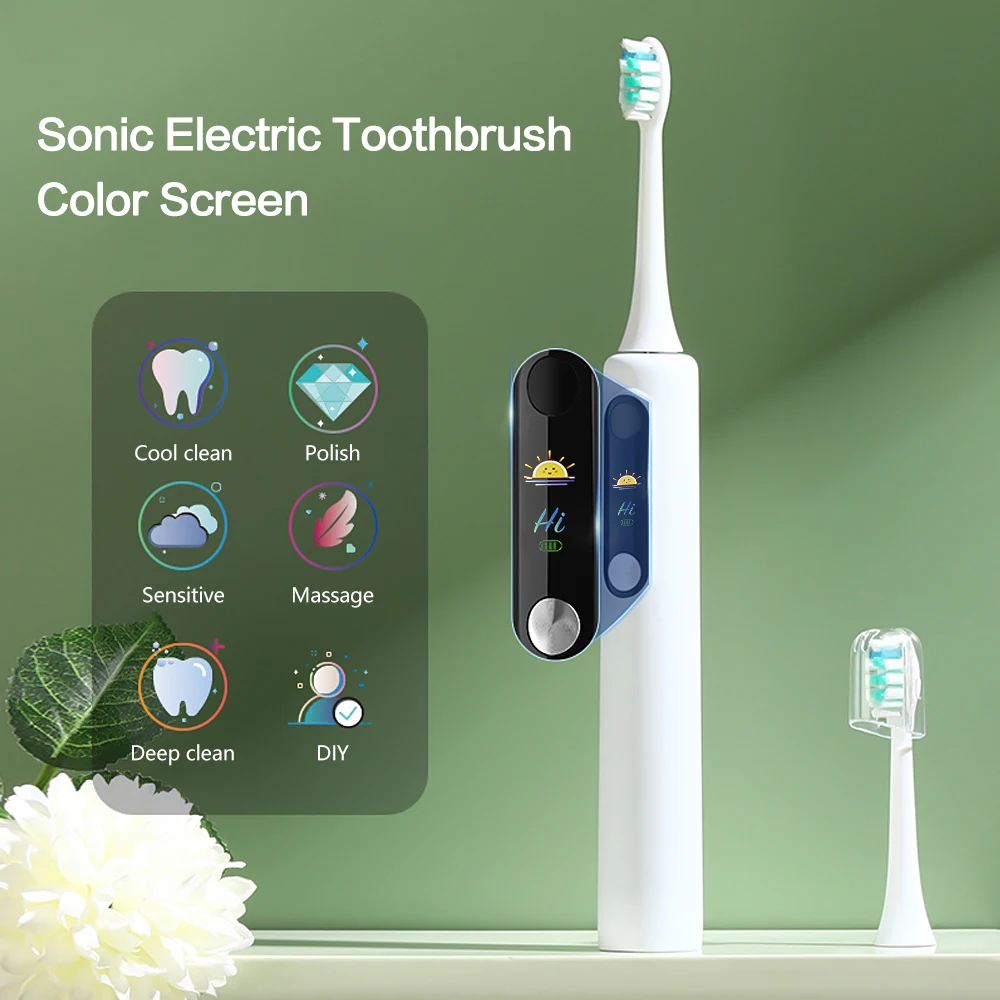 

LCD Ultrasound Toothbrush Smart Sonic Electrical Toothbrush Set Rechargeable Automatic Oral Care Teethbrush Kits Whitening Brush