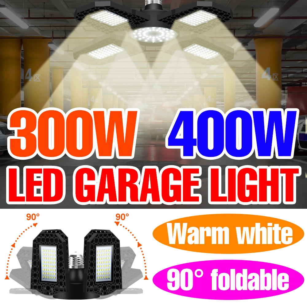 E27 LED Lamp Folding Garage Light 220V High Bay Lamp 110V Chandeliers LED Spotlight For Home Warehouse 200W 300W 400W LED Bulb