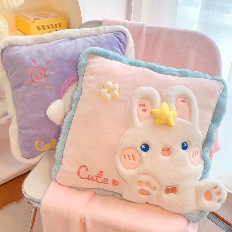 

Kawaii Cartoon Plush Pillow Warm Hand Blanket Cute Rabbit Sleeping Pillow Girl Dual-Use Nap Blanket Stuffed Toys Decor Xmas Gift