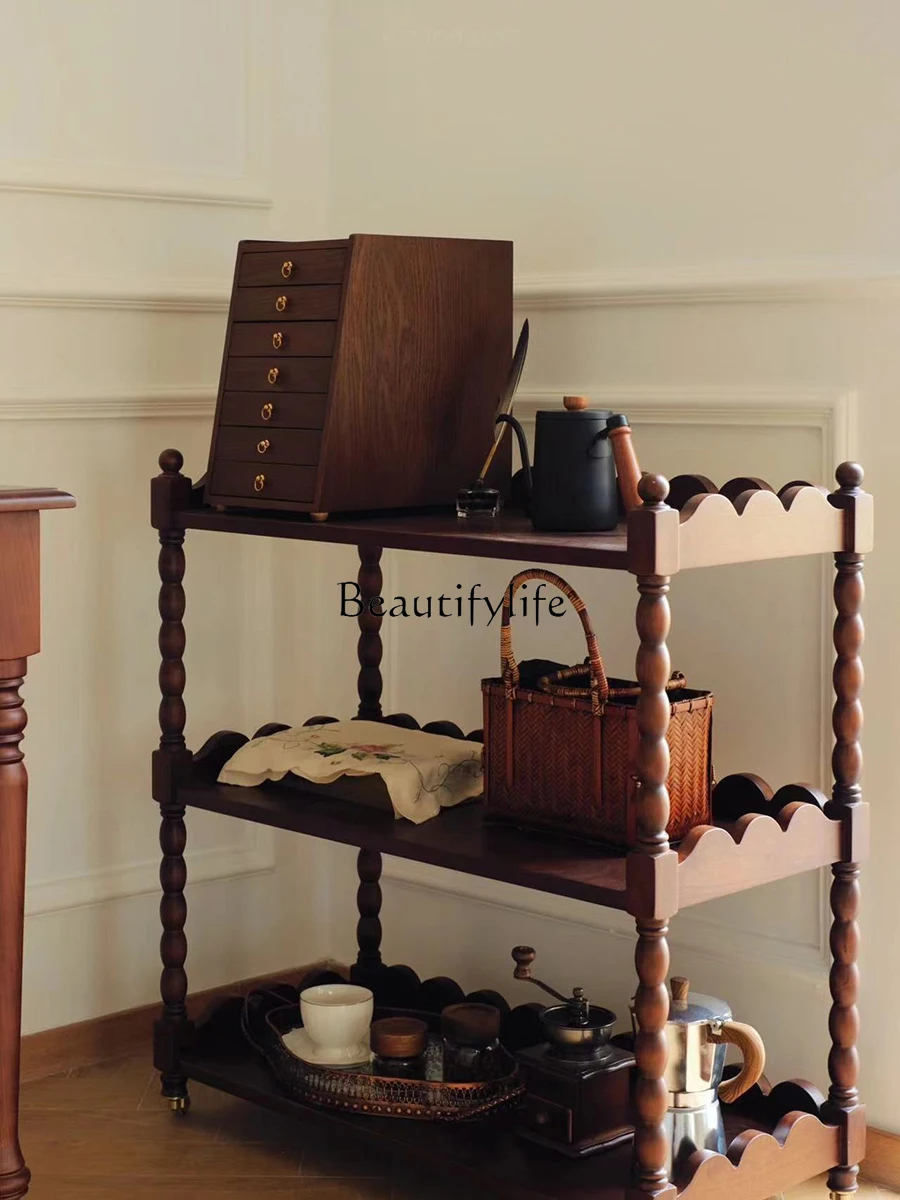 

Стойка для хранения в ретро-стиле во французском стиле, открытая Двухуровневая стойка для хранения в старинном стиле из массива дерева, стойка для хранения кофейных зерен