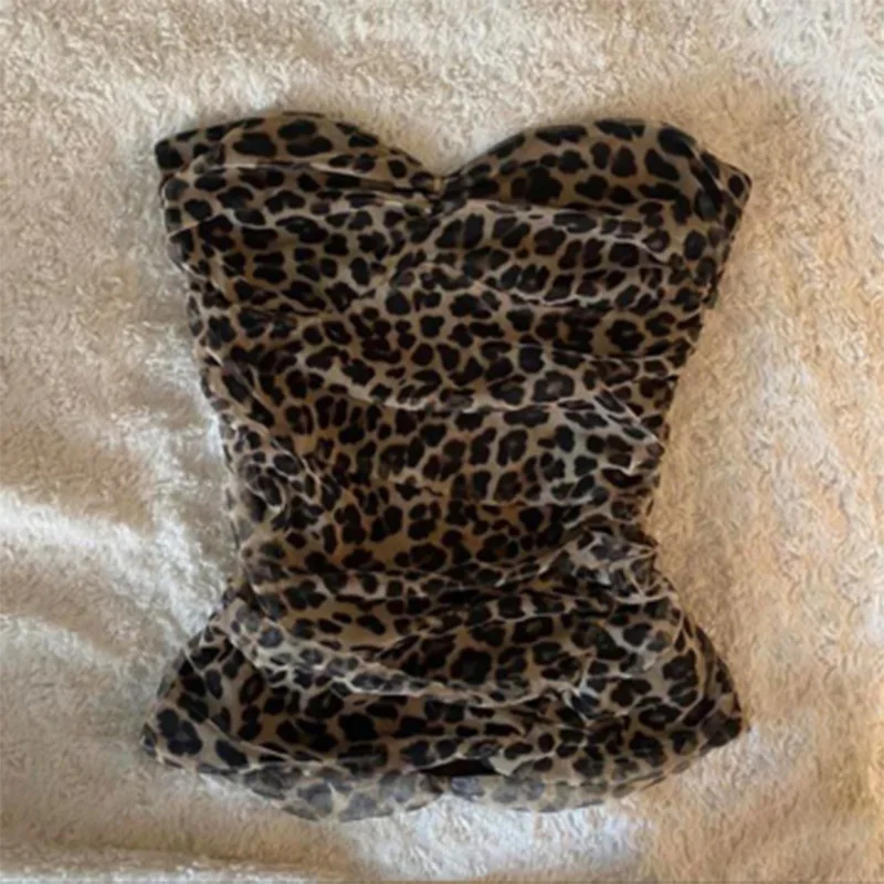 Leopard Print Tube Tops Streetwear Urban Aesthetic Commuting Retro Sexy Y2k Crop Tops Comfortabled Summer Women's Tube Tops