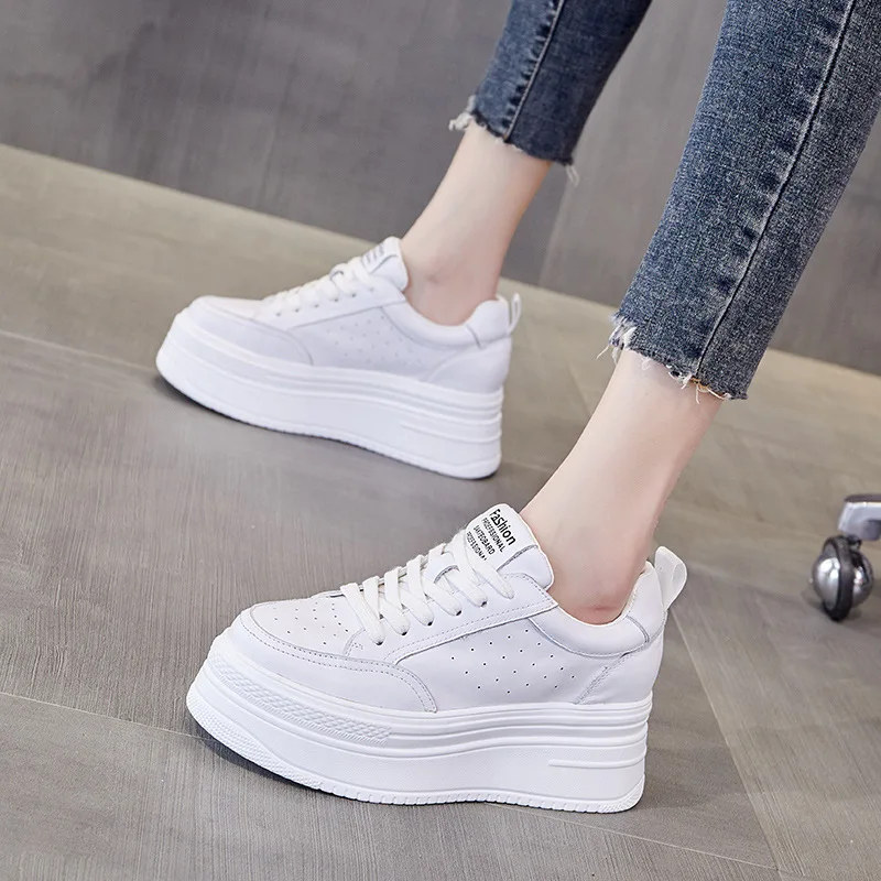 2025 Spring New Genuine Leather Casual Women's Shoes Thick Sole Inner Heightened Small White Shoes Women's Casual Sports Shoes 4