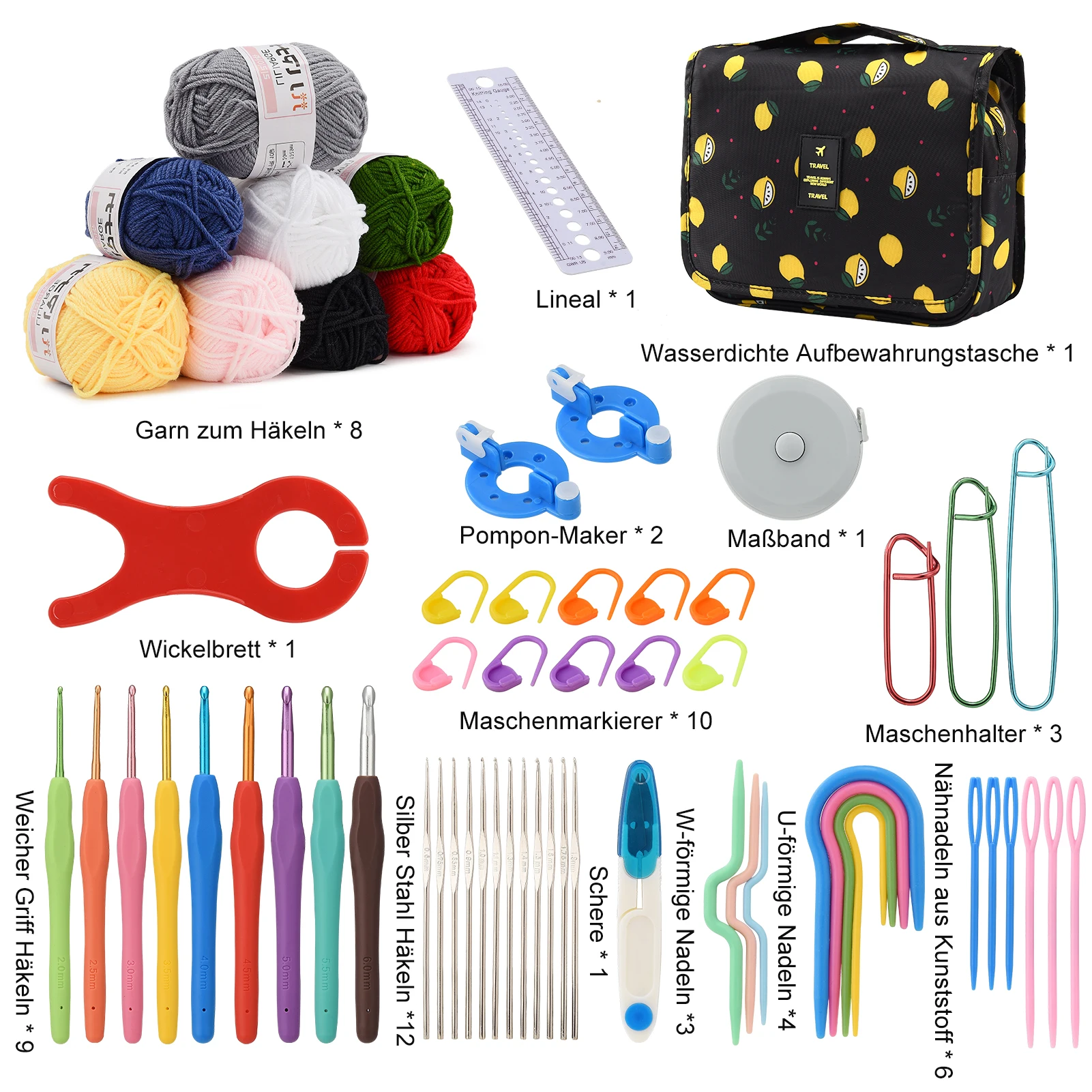 1 Set DIY-Häkelset für Anfänger, mit Wolle, Tasche, Häkelzubehör, Strickset, praktisches Häkelnadel-Set (optional) – Detail 4