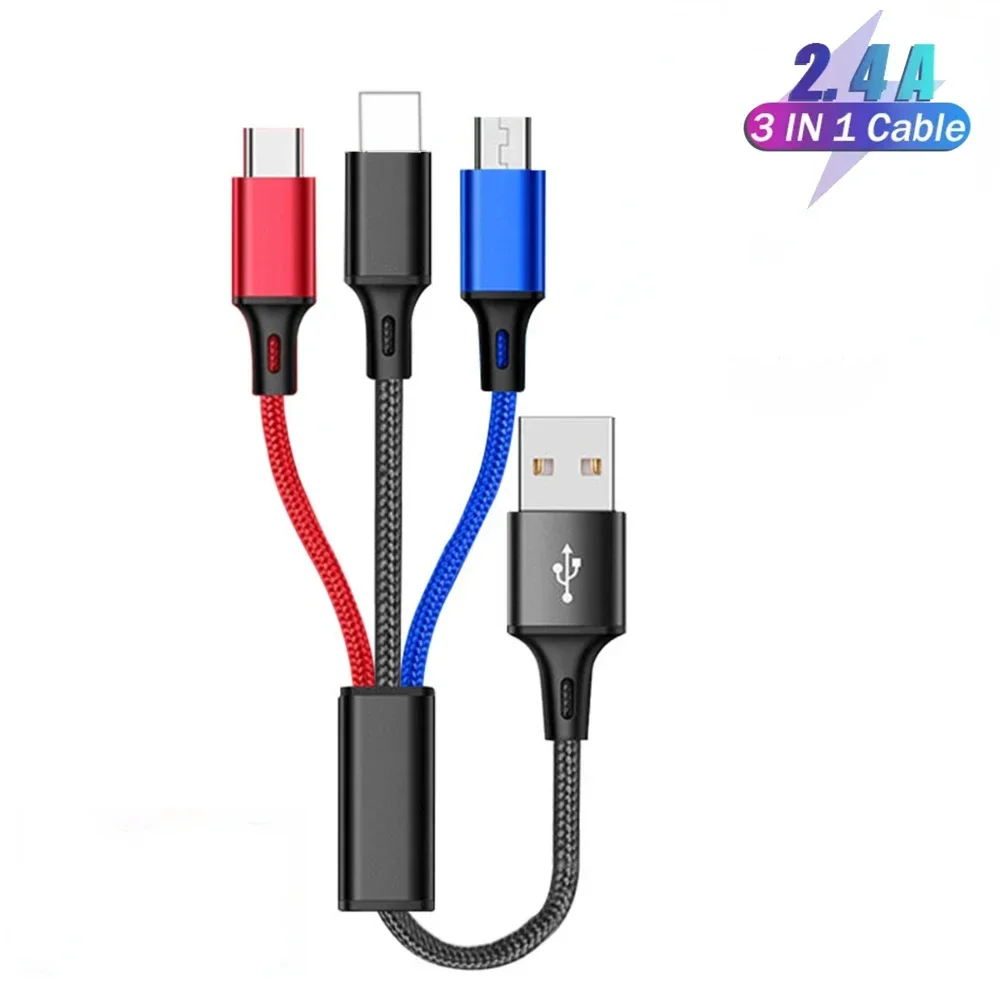 30Cm Corto 3 In 1 Cavo Usb Cavo Corto Micro Usb Tipo C Per Iphone 13 12 11 Samsung Xiaomi Cavo Di Ricarica Per Telefono Cellulare Mini Filo