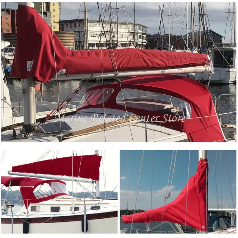 420D Red Waterproof Cover Boat Cover, Mainsail Boom Sail Cover, 9-10Ft 10-11Ft Windproof Sunshade Anti Scratch Dustproof Cover