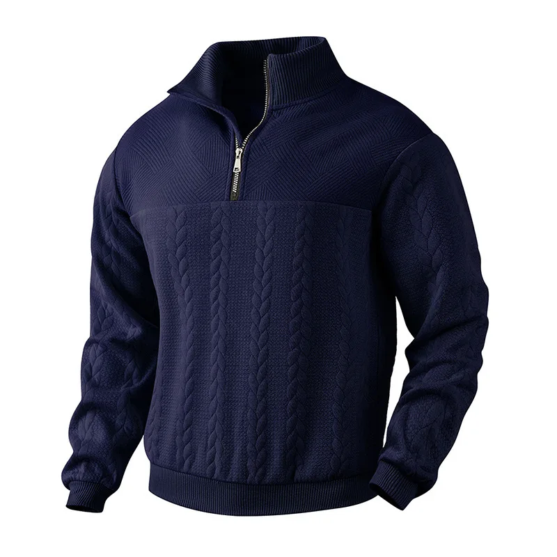 2025 New Men's Casual stand-up collar zipper pullover loose knitted jacquard autumn and winter long-sleeved sweater men's top 4