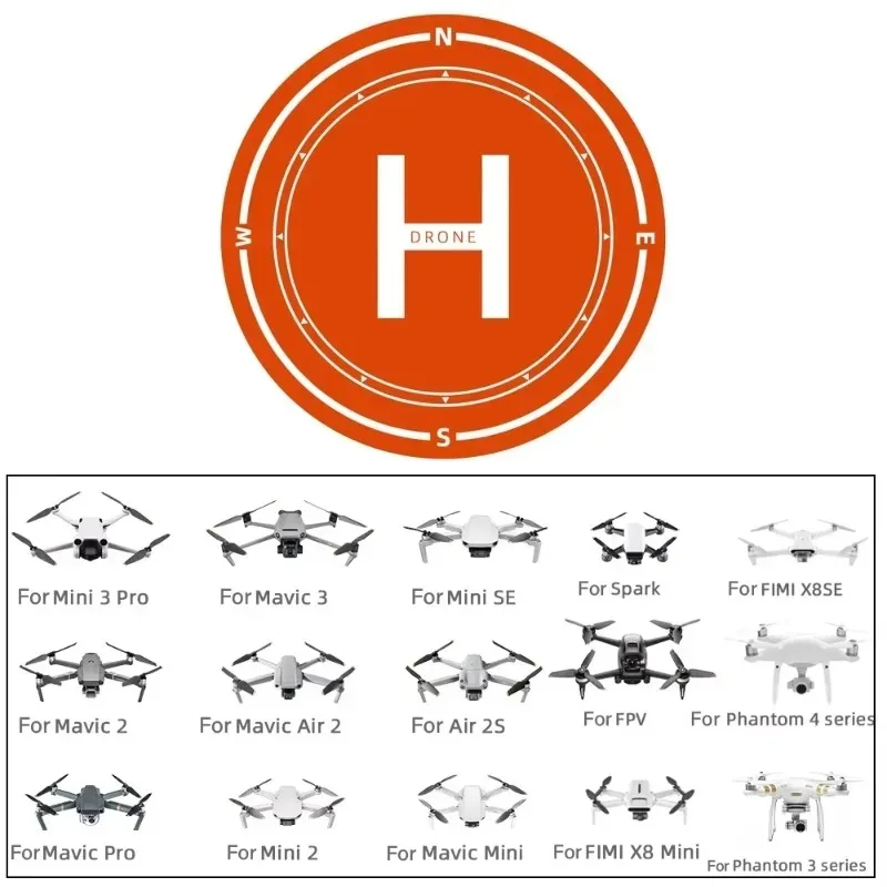 Tapis d'atterrissage pour drone pliable et imperméable de 60cm déplié avec un drone en vol au-dessus