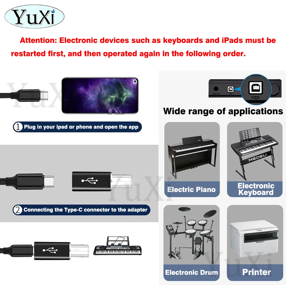 Adaptateur USB-C Femelle Vers USB-B Mâle (2 Pièces) - Pour Imprimante, Piano, MIDI - Transfert Données - 6