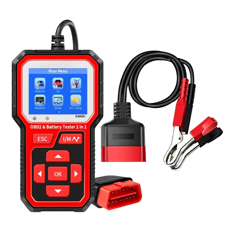 

KW681 6V 12V Car Motorcycle Battery Tester Auto Diagnostic Tool 2 In1 2000 CCA Car OBD2 Scanner Cranking Charging Test